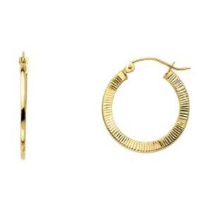 14K Gold 2mm Diamond cut Hoop Earrings